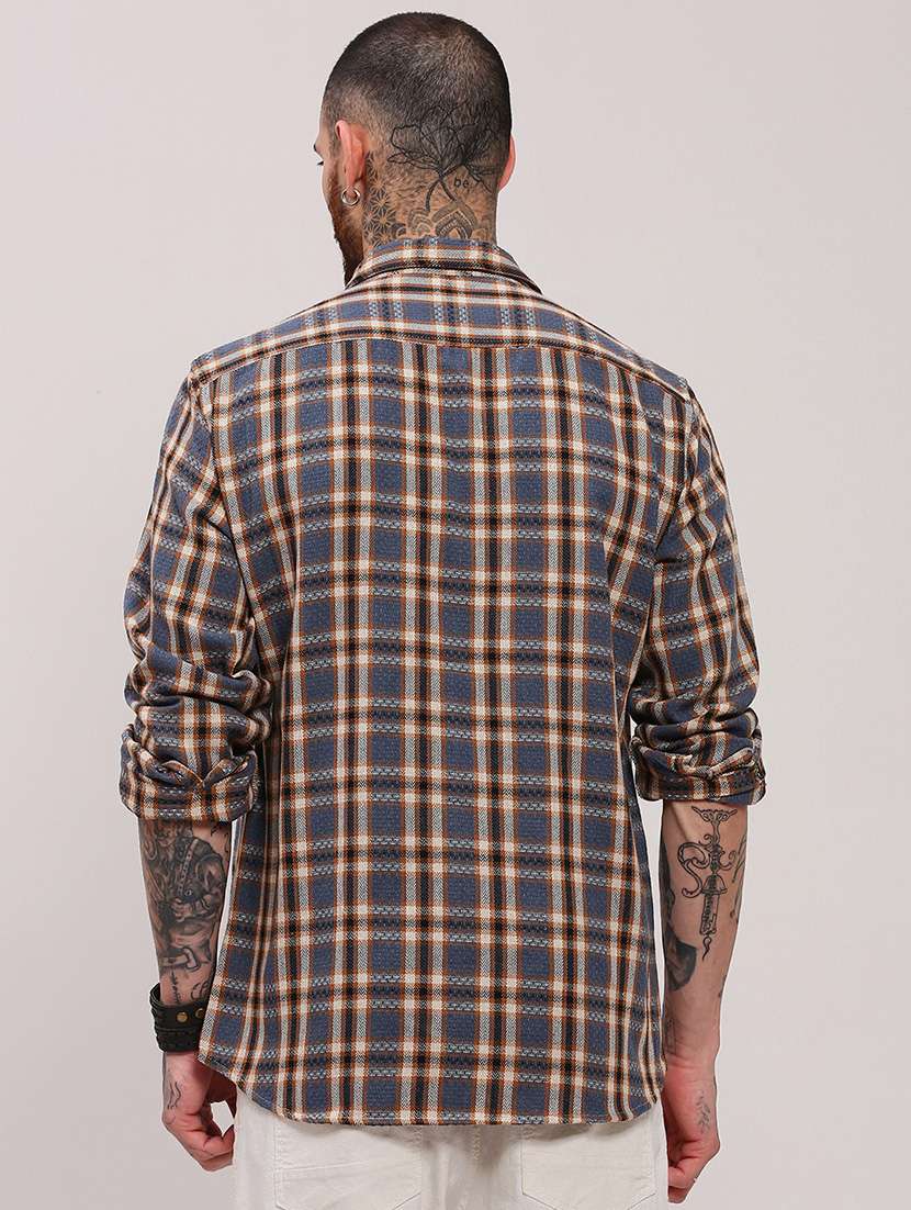 men long sleeves checkered casual shirt - 21682385 - Standard Image - 3