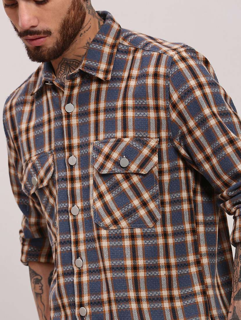 men long sleeves checkered casual shirt - 21682385 - Standard Image - 5