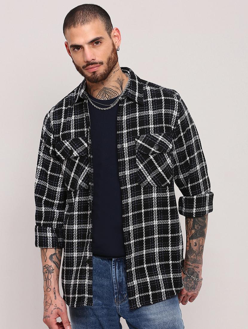men long sleeves checkered casual shirt - 21682386 - Zoom Image - 0
