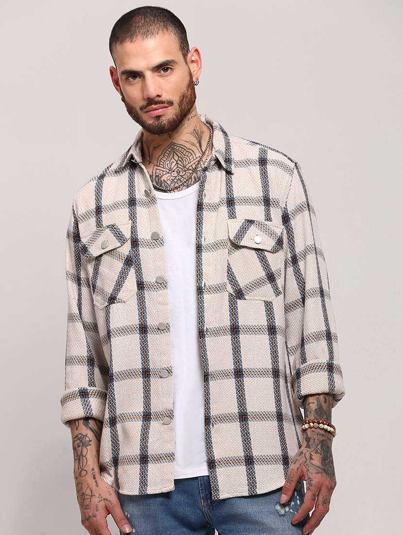 men long sleeves checkered casual shirt - 21682387 -  Zoom Image - 0