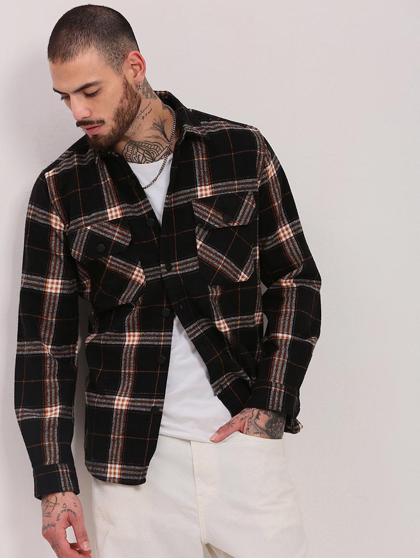 men long sleeves checkered casual shirt - 21682390 -  Zoom Image - 0