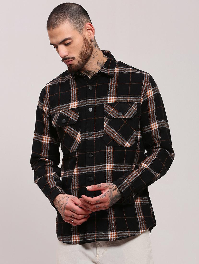 men long sleeves checkered casual shirt - 21682390 - Standard Image - 3