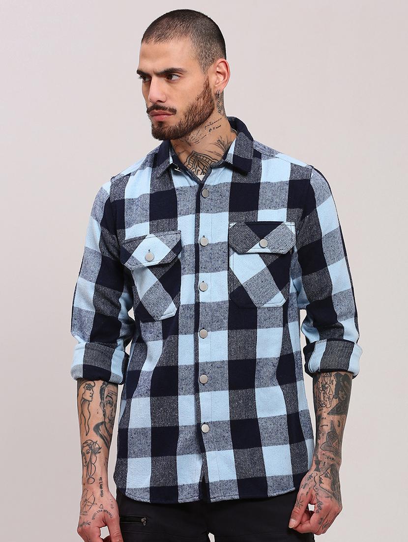men long sleeves checkered casual shirt - 21682392 - Zoom Image - 0