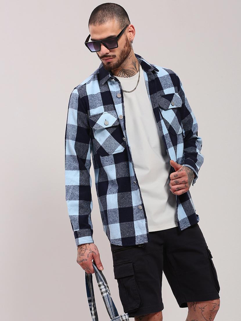 men long sleeves checkered casual shirt - 21682392 - Standard Image - 3