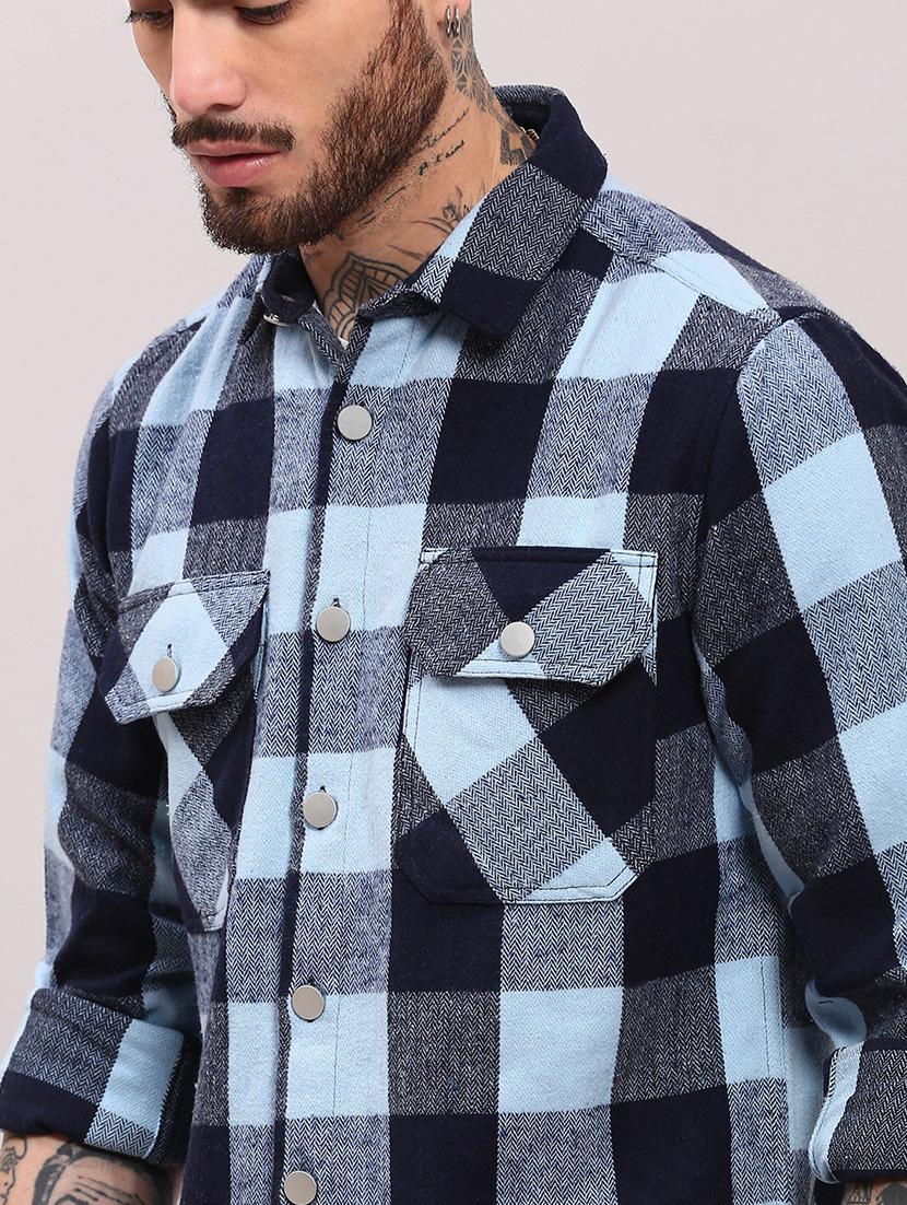 men long sleeves checkered casual shirt - 21682392 - Standard Image - 5