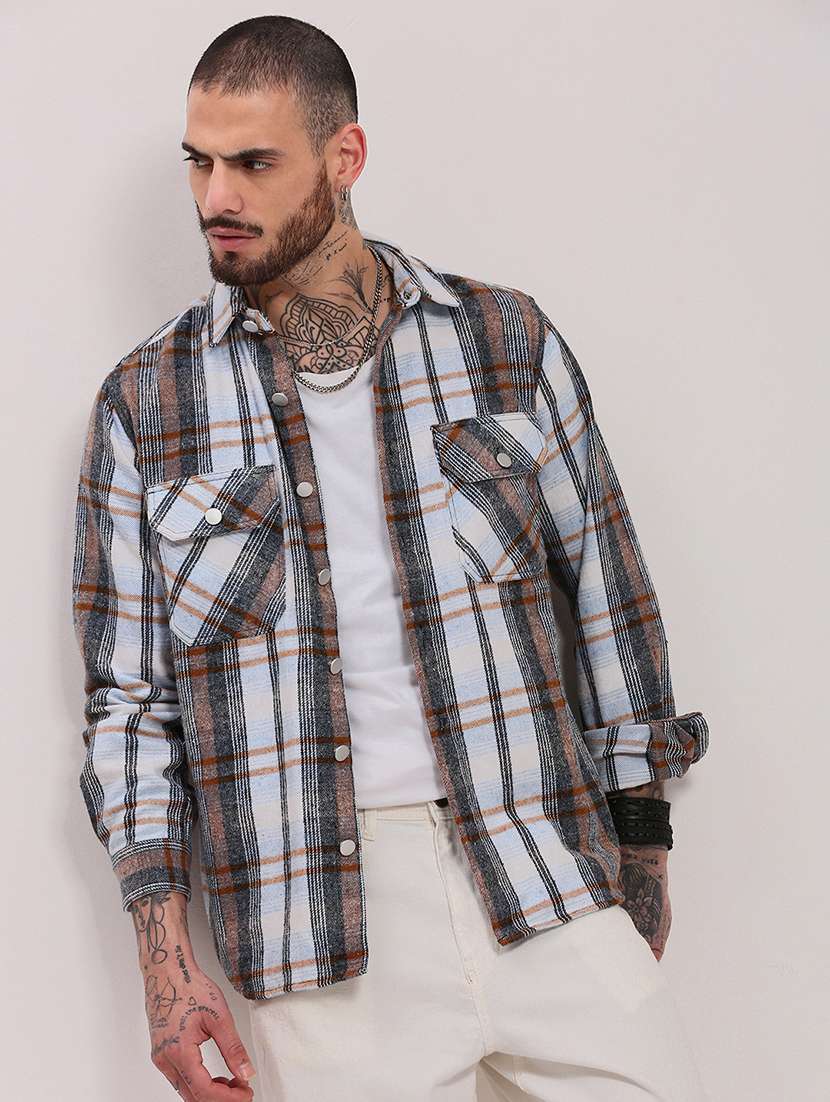 men long sleeves checkered casual shirt - 21682393 -  Standard Image - 3