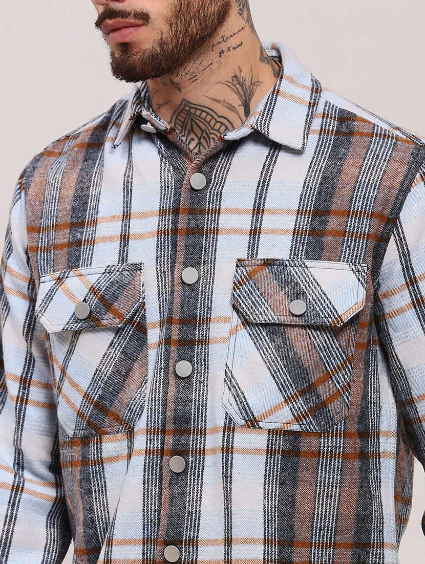 men long sleeves checkered casual shirt - 21682393 -  Standard Image - 5