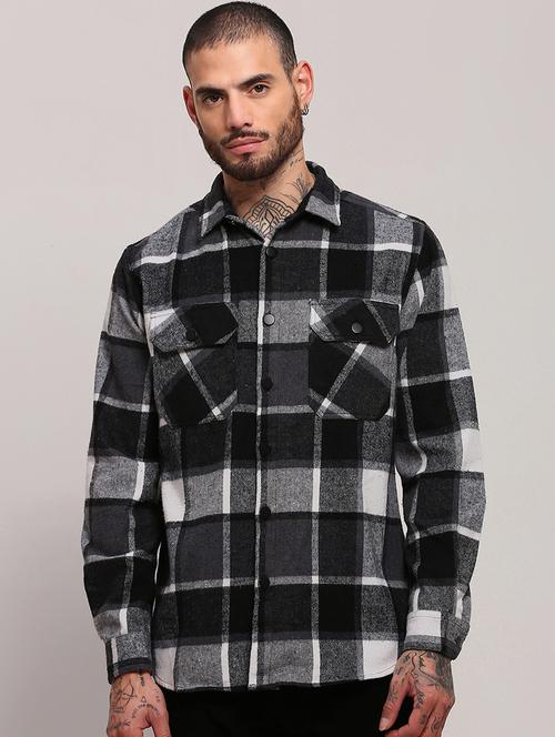 men long sleeves checkered casual shirt - 21682394 - Standard Image - 0