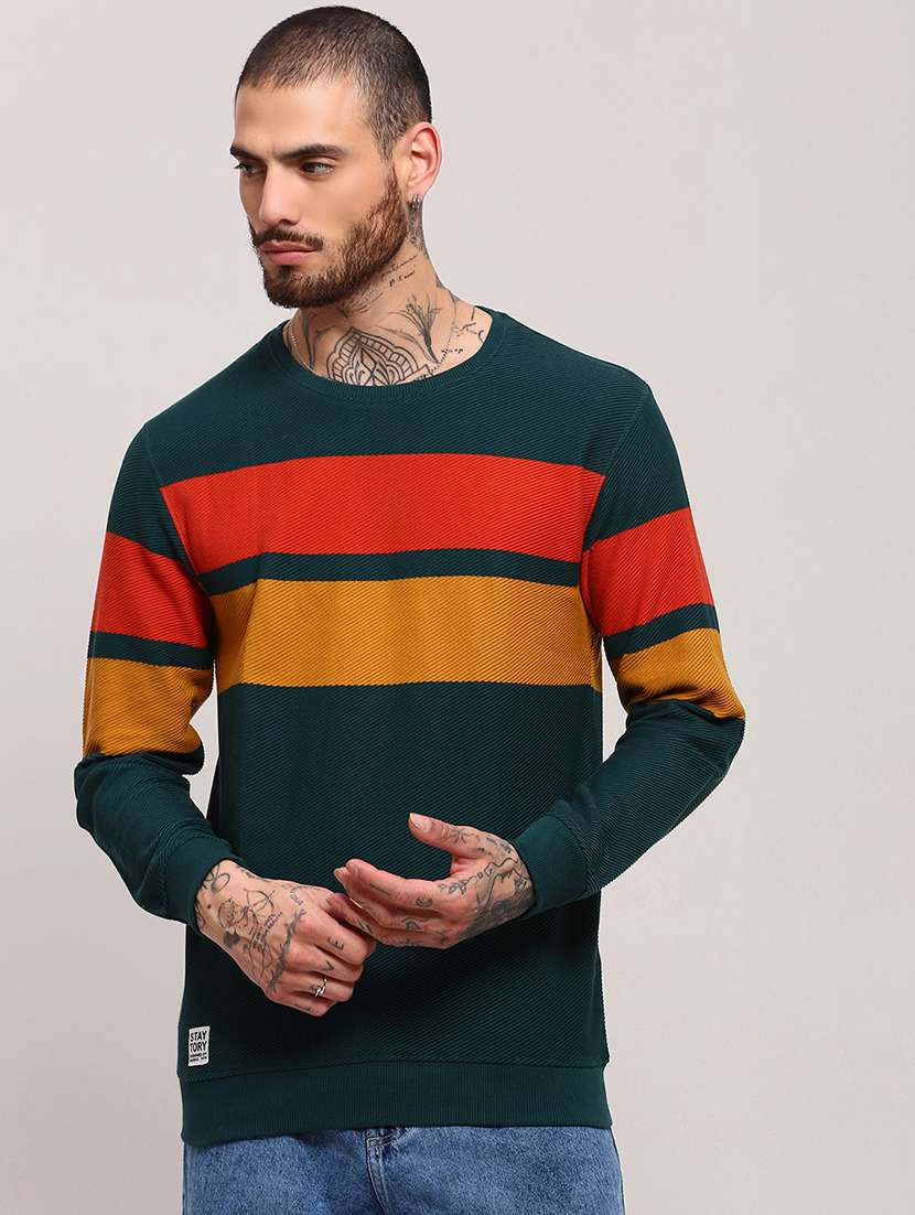 men long sleeves color block pullover