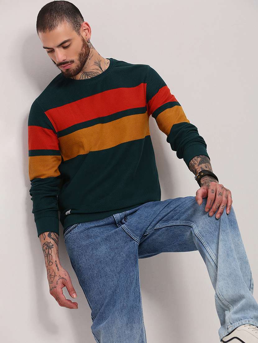 men long sleeves color block pullover - 21682425 -  Standard Image - 3