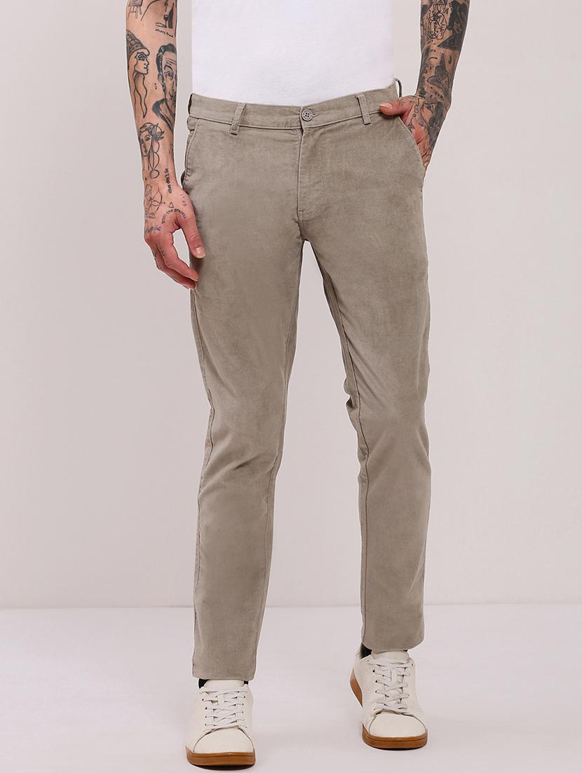 men low rise solid chinos