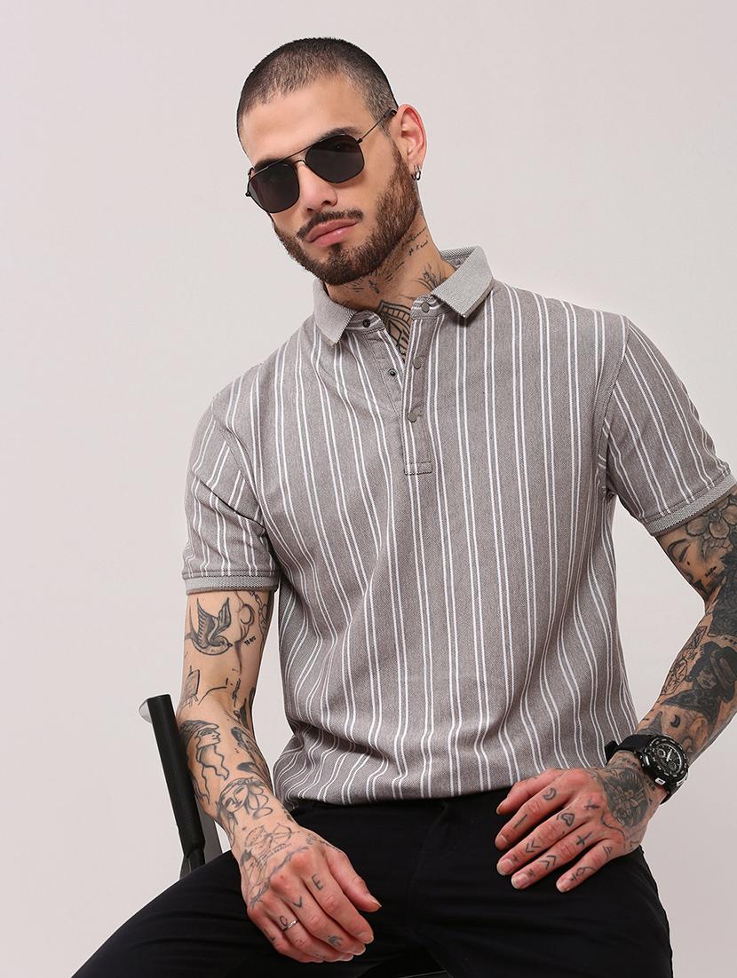 men short sleeves striped polo t-shirt - 21682478 - Standard Image - 3