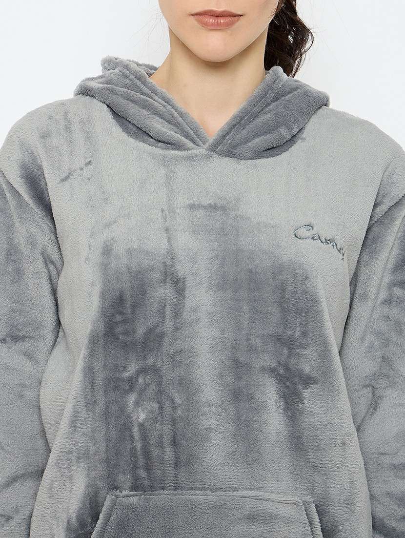 women solid hooded nightwear pyjama set - 21682609 -  Standard Image - 5