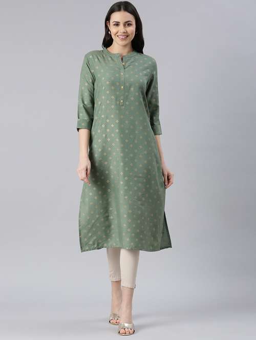 women printed mandarin neck a-line kurta - 21682676 - Standard Image - 0