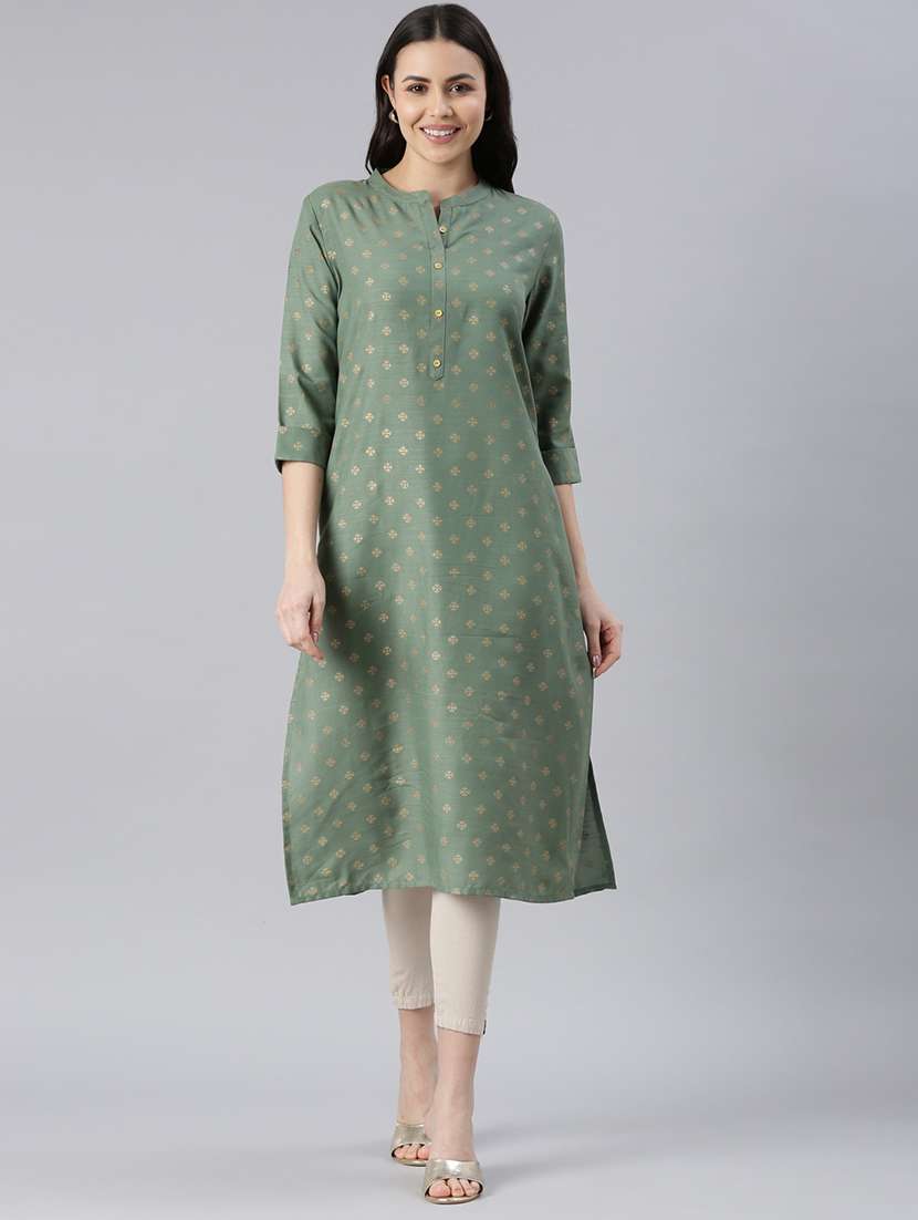 women printed mandarin neck a-line kurta
