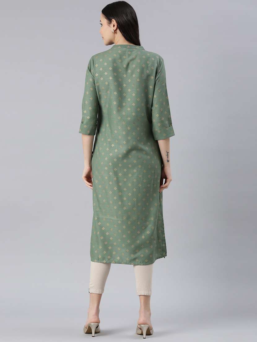 women printed mandarin neck a-line kurta - 21682676 - Standard Image - 3