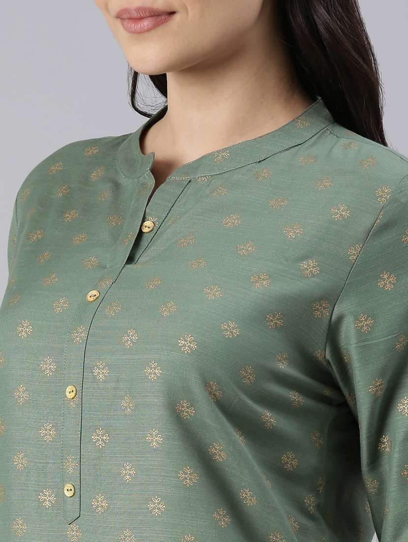 women printed mandarin neck a-line kurta - 21682676 - Standard Image - 5