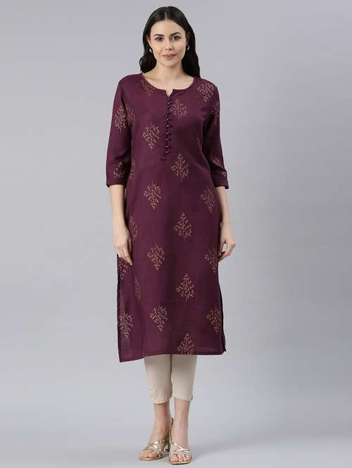 men notch neck foil printed straight kurta - 21682679 - Standard Image - 0