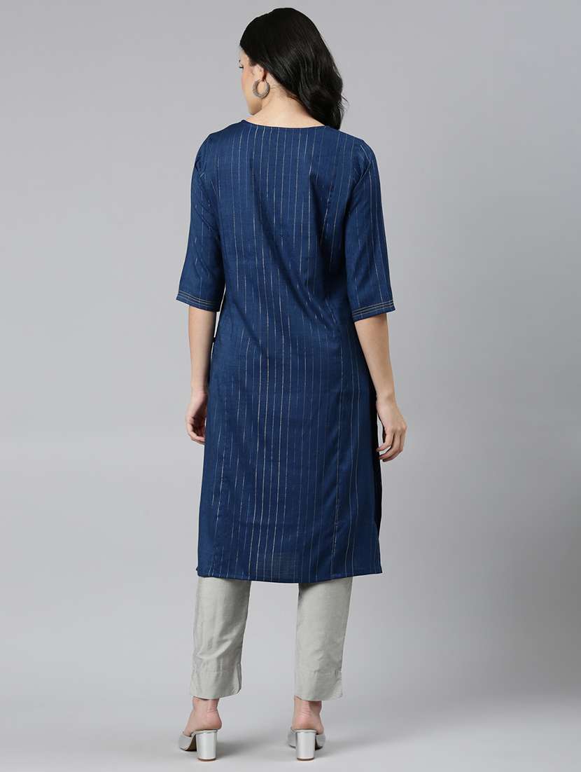 women round neck embroidered straight kurta - 21682685 - Standard Image - 3