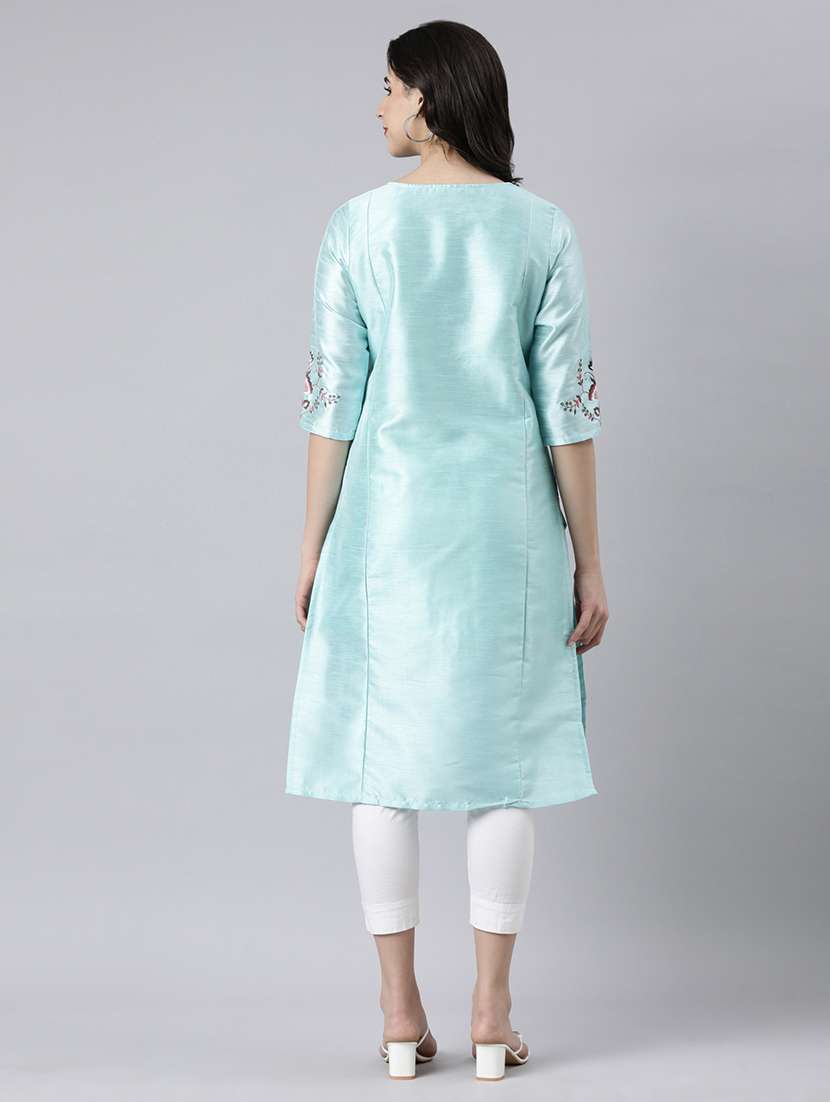 women round neck embroidered straight kurta - 21682704 - Standard Image - 3