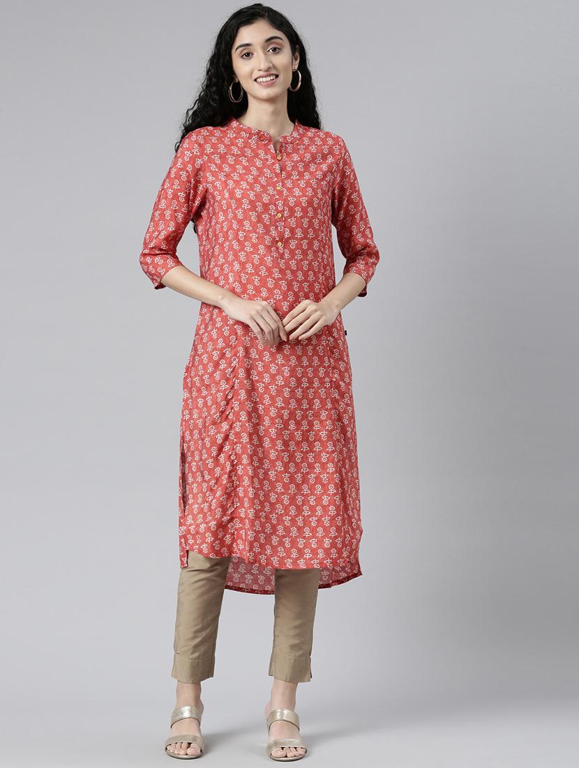 women mandarin neck printed high-low kurta - 21682715 - Zoom Image - 0
