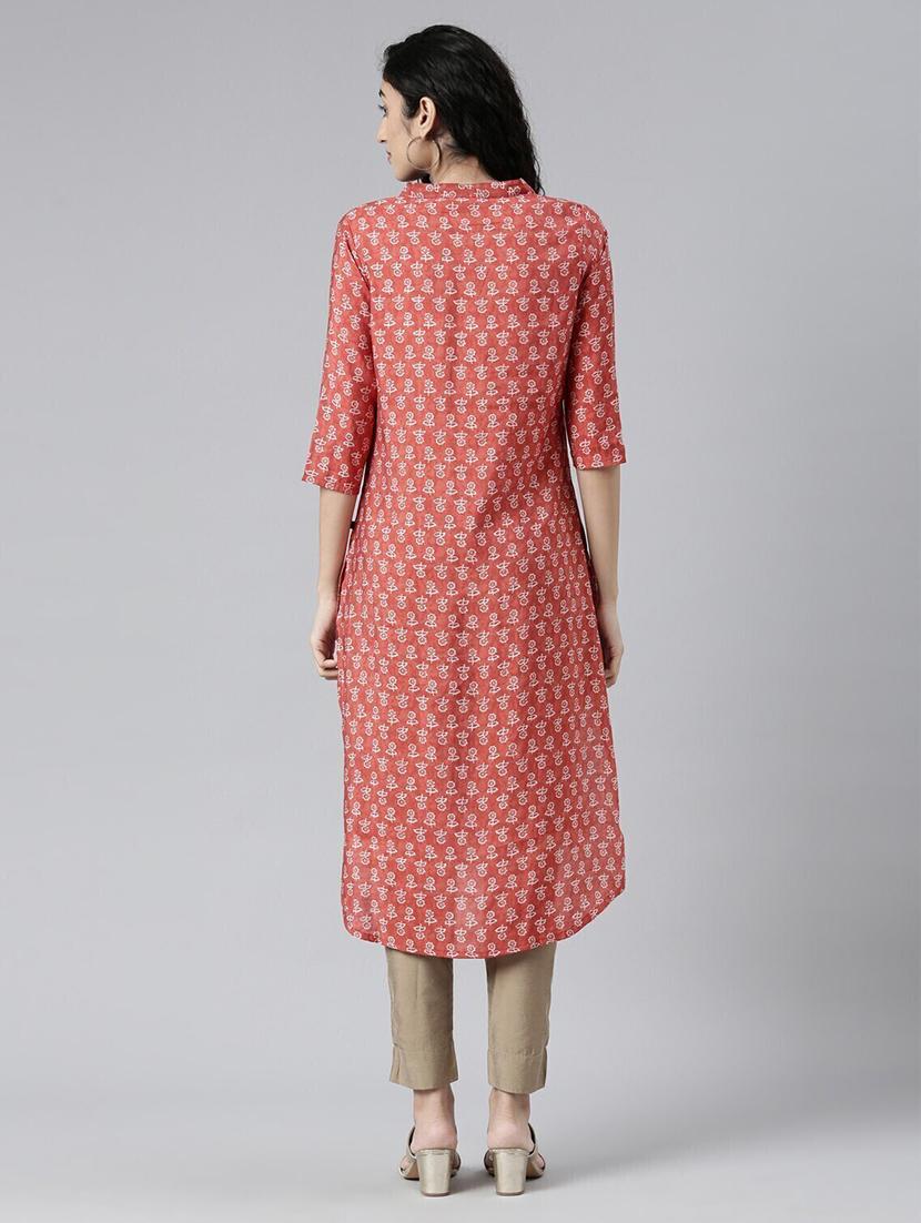 women mandarin neck printed high-low kurta - 21682715 - Standard Image - 3
