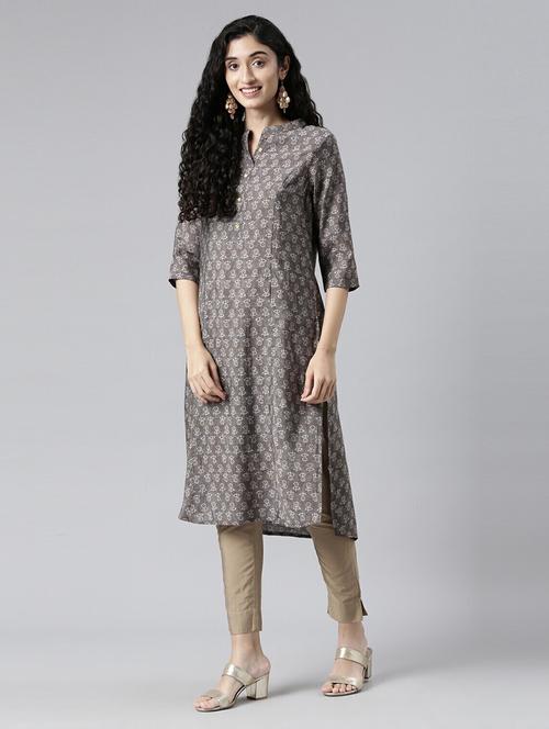 women mandarin neck printed high-low kurta - 21682716 -  Standard Image - 0