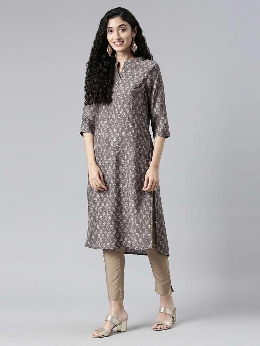 women mandarin neck printed high-low kurta - 21682716 -  Zoom Image - 0