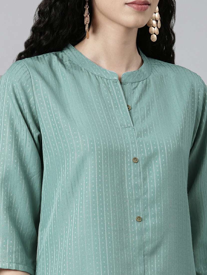 women self designed mandarin neck a-line kurta - 21682757 - Standard Image - 5