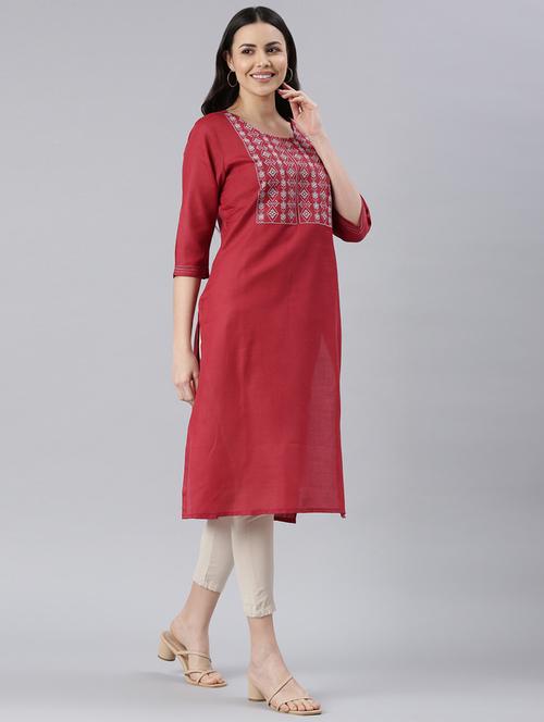women round neck embroidered straight kurta - 21682767 -  Standard Image - 0