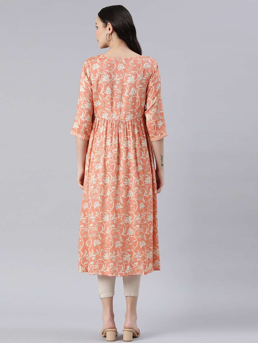 women round neck printed flared kurta - 21682770 - Standard Image - 3
