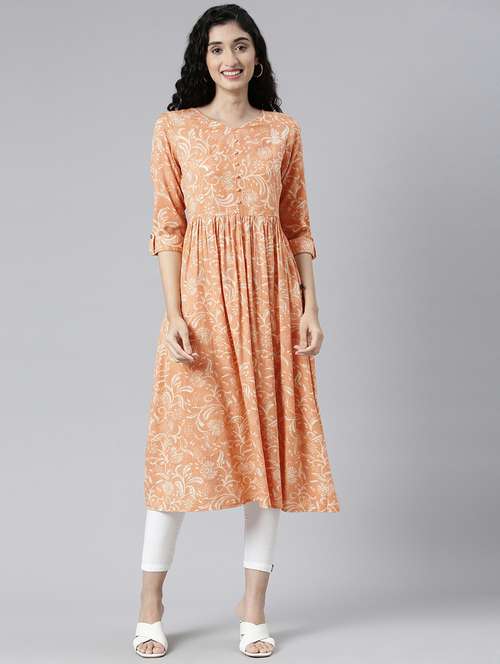 orange viscose straight kurta - 21682783 - Standard Image - 0