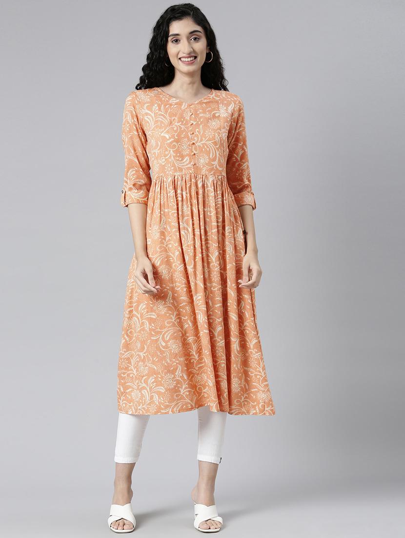 orange viscose straight kurta - 21682783 - Zoom Image - 0