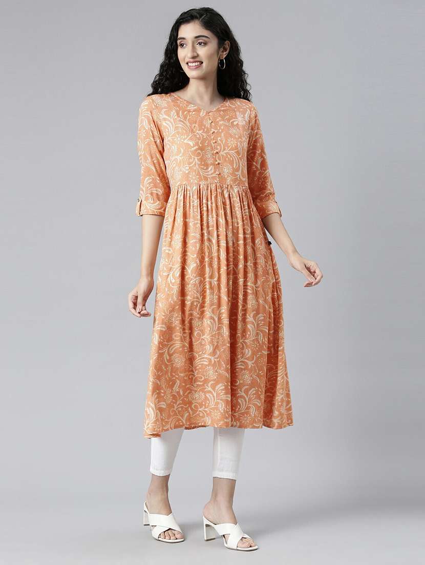 orange viscose straight kurta - 21682783 - Standard Image - 3