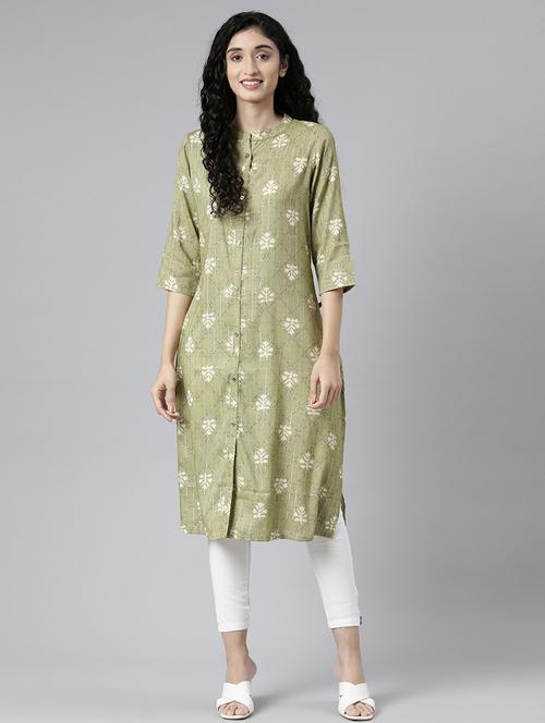 women printed three quarter sleeve a-line kurta - 21682800 - Standard Image - 0