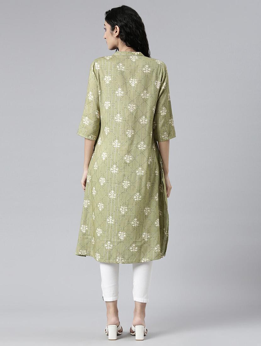 women printed three quarter sleeve a-line kurta - 21682800 - Standard Image - 3