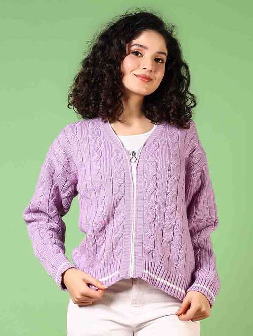 women long sleeves self design cardigan - 21682887 -  Standard Image - 0