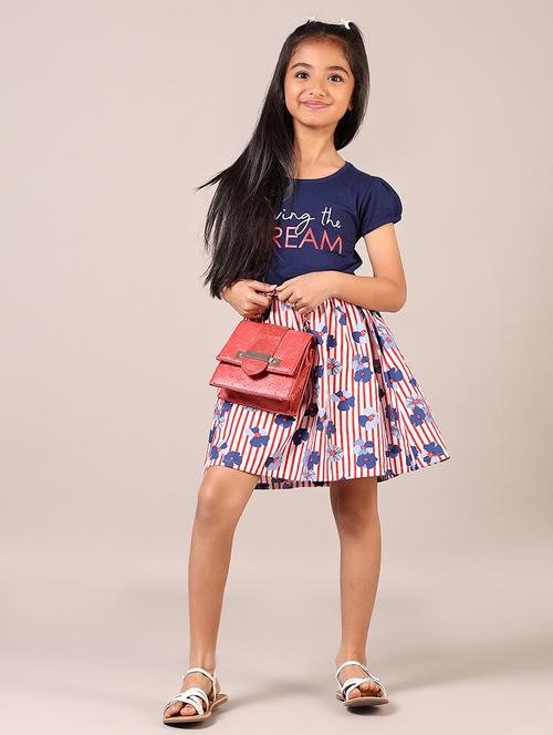girls blue printed round neck frock - 21682896 - Standard Image - 0
