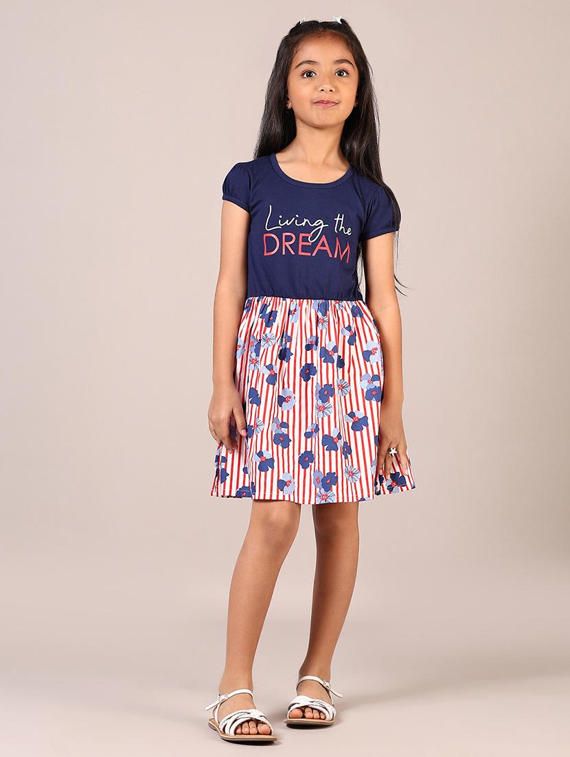 girls blue printed round neck frock - 21682896 - Standard Image - 3