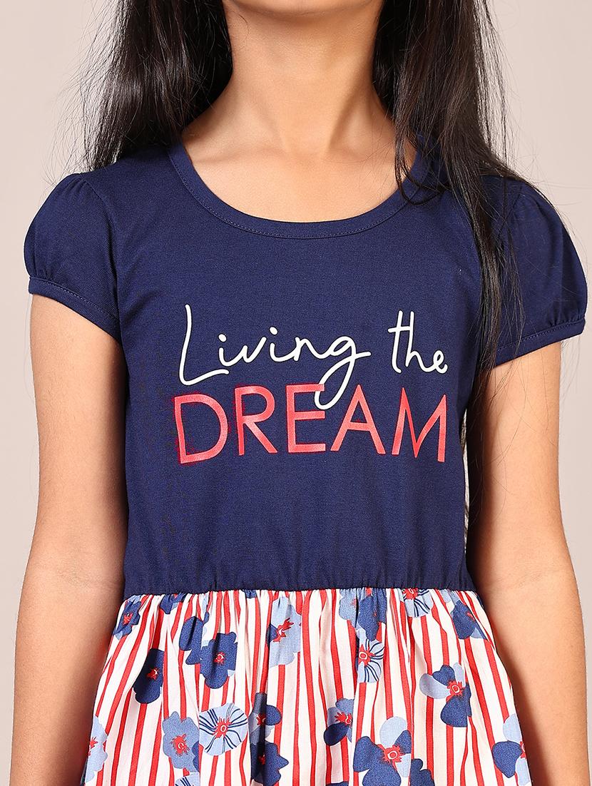 girls blue printed round neck frock - 21682896 - Standard Image - 5