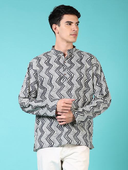 men mandarin neck printed short kurta - 21682914 -  Standard Image - 0