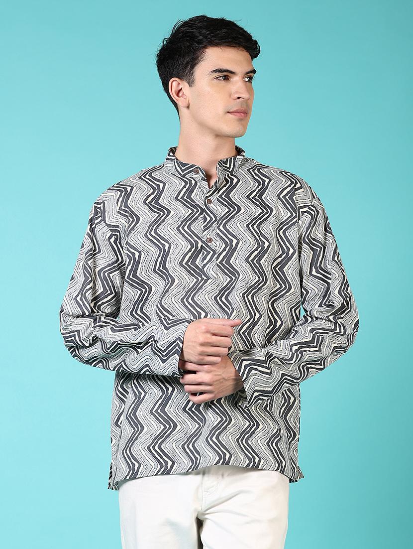 men mandarin neck printed short kurta - 21682914 -  Zoom Image - 0