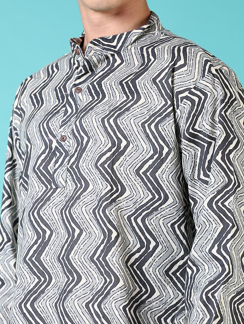 men mandarin neck printed short kurta - 21682914 - Standard Image - 5