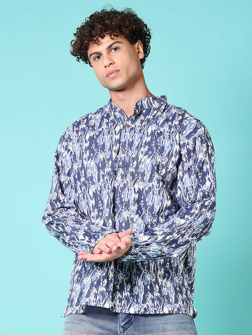 men mandarin neck printed short kurta - 21682915 -  Zoom Image - 0