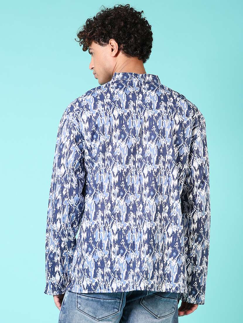 men mandarin neck printed short kurta - 21682915 - Standard Image - 3
