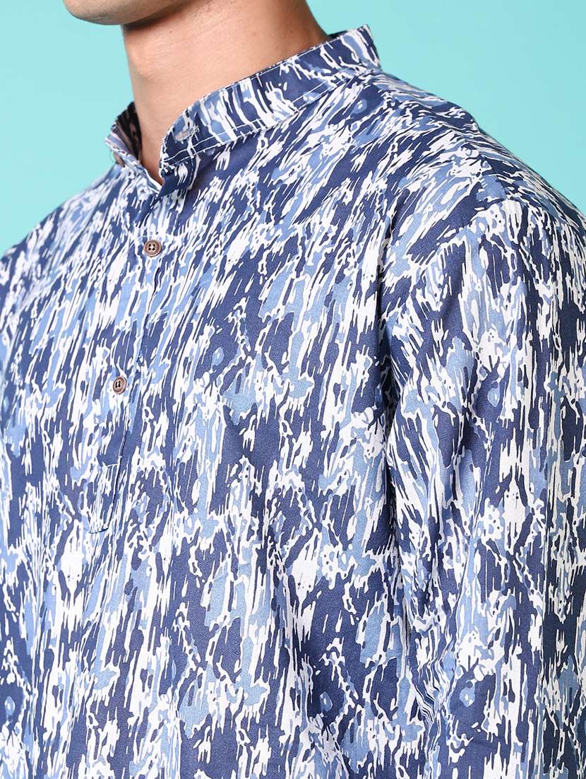 men mandarin neck printed short kurta - 21682915 - Standard Image - 5