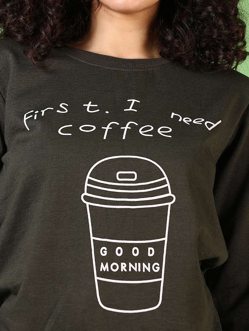 olive cotton front print sweatshirt - 21683179 -  Standard Image - 3