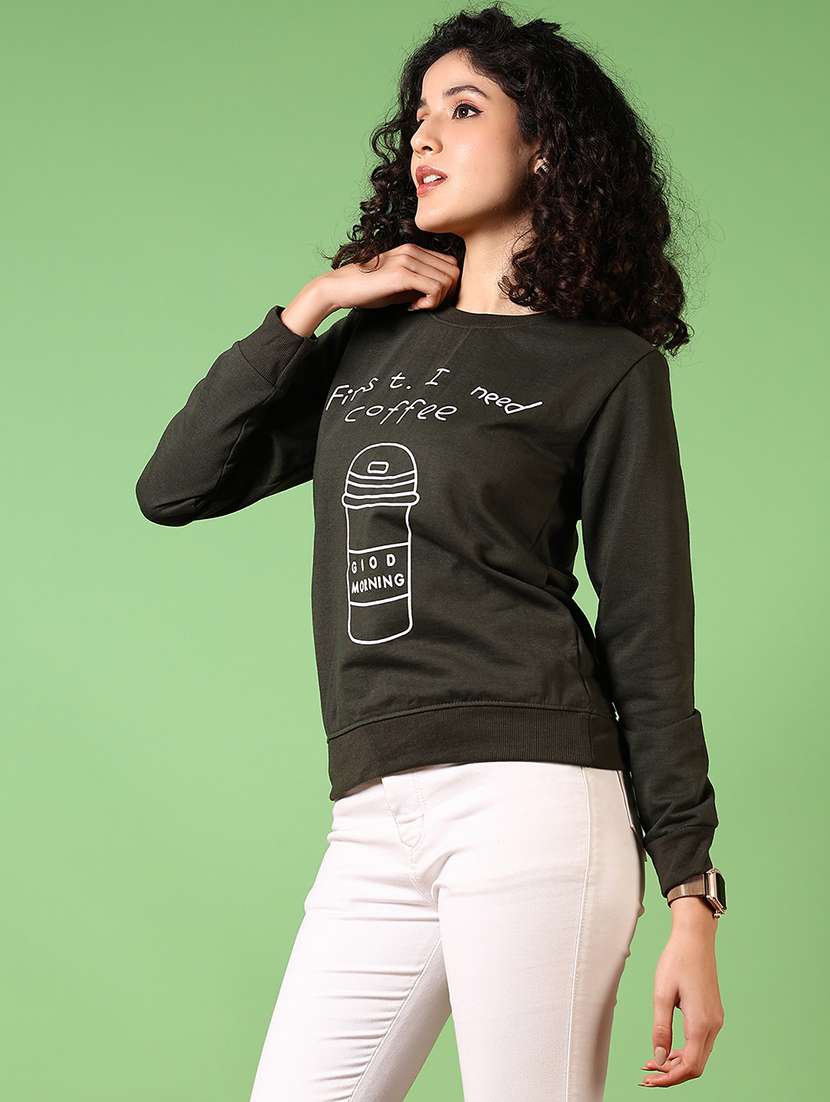 olive cotton front print sweatshirt - 21683179 -  Standard Image - 5