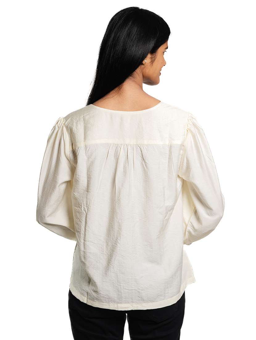 women cream solid long sleeve top - 21683261 - Standard Image - 3