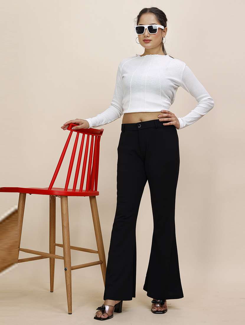 women solid mid rise bootcut trouser - 21683267 -  Standard Image - 3